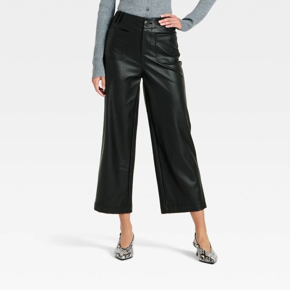 Women's Faux Leather Sailor Pants - A New Day Black 10